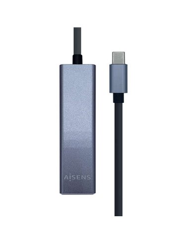 Aisens Conversor USB3.1 GEN1 USB-C à Ethernet GIGABIT 10/100/1000 MBPS + HUB 3xUSB3.0 - 15cm - Couleur Gris