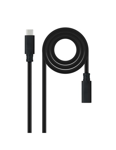 Nanocable Câble Prolongador USB-C 3.2 Mâle à USB-C 3.2 Femelle - Gen2x2 20Gbp - 100W 5A - 4K 60Hz - 1 Metro - Couleur Noir