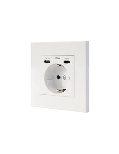 Nanocable Roseta Base de Enchufe de Pared Empotrable Tipo Schuko - 2xUSB-C PD - 3.4A - Couleur Blanc