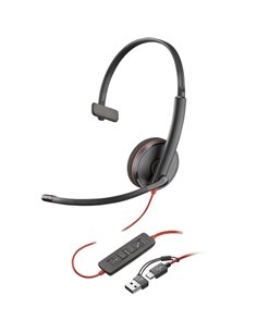 HP Poly Blackwire 3210 USB-C/USB-À Auricular Monoaural Avec Microfono - Almohadilla Acolchada - Controles en Câble