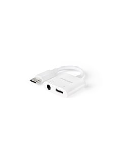 Nanocable Conversor USB-C à Audio 48KHz - USB-C/M-1xJACK 3.5/H + USB-C/H PD 60W - 11.5cm - Couleur Blanc