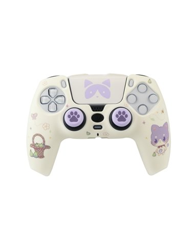 FR-TEC Maneki Tanooki Pack Pour Mando PS5 de Carcasa Rigida + Sticker Pour le Touchpad + Grips - Mejora le Agarre et la Sensacio