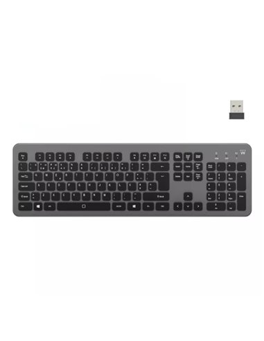 Ewent Clavier Inalambrico - Batterie de Litio Rechargeable de 300mAh - Disposicion Portuguesa QWERTY PT - Retroiluminacion - Tec