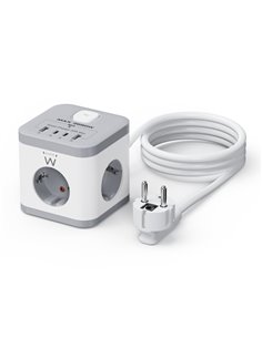 Ewent Regleta Avec 6 Tomas de Sobremesa - 3x Schuko 16A - 2x USB-À - 2x USB-C - Protection Infantil - Interruptor On/Off - Forma