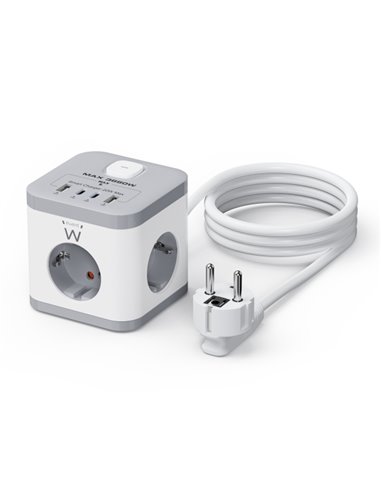 Ewent Regleta Avec 6 Tomas de Sobremesa - 3x Schuko 16A - 2x USB-À - 2x USB-C - Protection Infantil - Interruptor On/Off - Forma