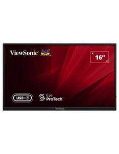 ViewSonic VA1650 Monitor Portable 16" IPS FHD 60Hz - Respuesta 7ms - Altavoces 2W - HDMI, USB-C - VESA 75x75 mm - Couleur Noir