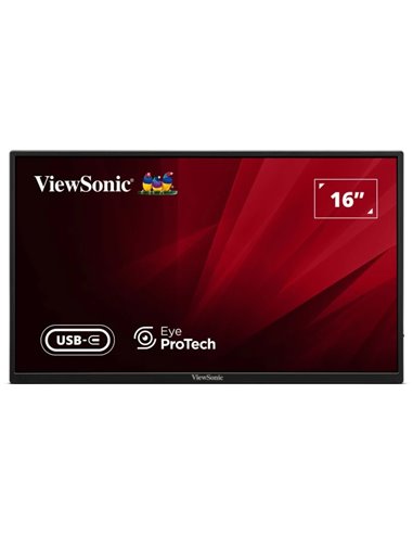 ViewSonic VA1650 Monitor Portable 16" IPS FHD 60Hz - Respuesta 7ms - Altavoces 2W - HDMI, USB-C - VESA 75x75 mm - Couleur Noir
