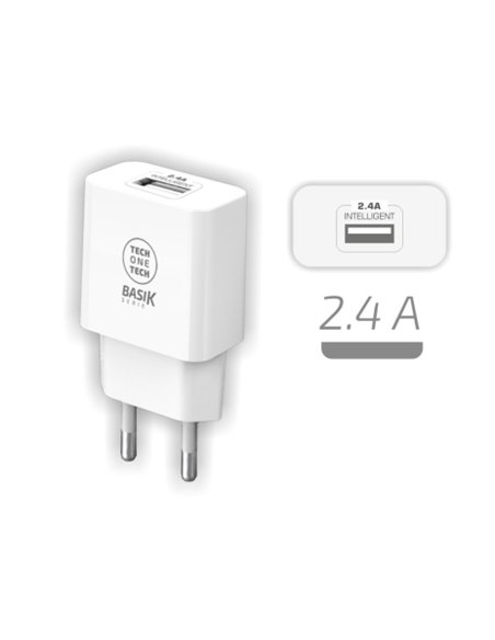 TechOneTech Basik Cargador de Pared 1 Puerto USB-À 12W - Couleur Blanc