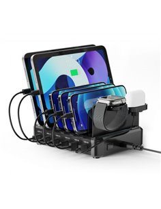 Ewent EW1335 Estacion de Charge - 2x USB-À et 4x USB-C - 130W PD3.0 - 7 Divisores Extraibles - Protection contra sobrecarga, sob