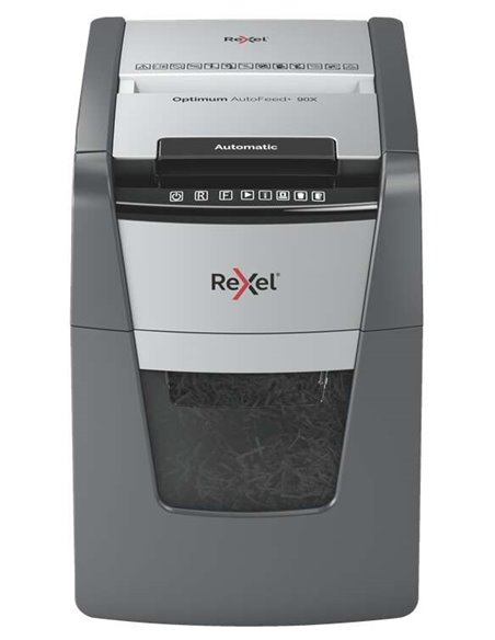 Rexel Optimum AutoFeed 90X Destructora Automatica de Corte en Particulas P-4 - Autoalimentacion 90 Feuilles, Manual 8 Feuilles -
