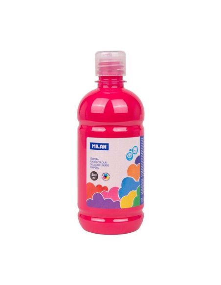 Milan Botella de Tempera 500ml - Tapon Dosificador - Séchage rapide - Mezclable - Couleur Magenta