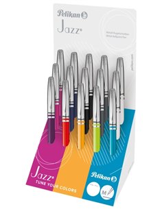 Pelikan Jazz Classic Présentoir Avec 15 Boligrafos Retractiles - Trait de 1mm - Mecanismo de Giro - Capuchon et Clip Cromados - 