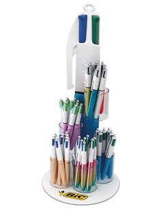 Bic 4 Colours Présentoir de 60 Boligrafos de Bola Retractiles + 100 Boligrafos Bic Cristal Bleu de Regalo - Pointe Media de 1.0m