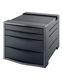 Esselte Europost Vivida Buc de 4 Cajones - 2 Dimensions de Cajon - Deslizamiento Doux - Base Avec Goma Antidérapant - Couleur Gr