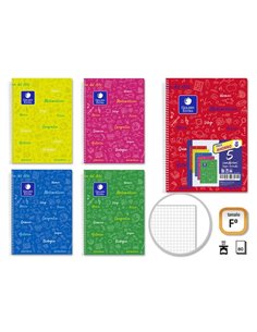 Golden Pack de 5 Cuadernos Folio 80 Feuilles 90gr Cuadricula 4x4 - Résistant - Idéal Pour Estudiantes - Couvercle Forrada - Coul