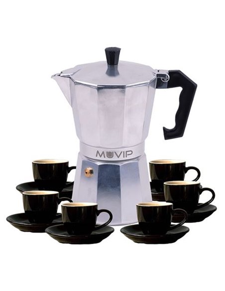 Muvip MV0604 Cafetera de Aluminium - Capacité 6 Tazas - Mango de Baquelita Termoresistente Ergonomique - Adaptée Pour Placas Ele