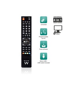 Ewent Control Remoto 4 en 1 Universal - Programable Avec Câble Micro USB et PC - Couleur Noir