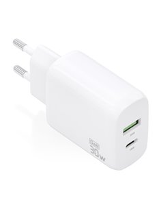 Aisens Cargador GaN 30W - 1xUSB-C PD3.0 QC4.0 - 1xUSB-À QC3.0 - Couleur Blanc