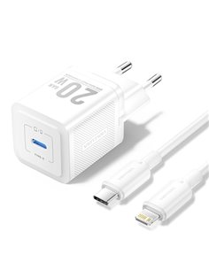 Vention Cargador de Pared GaN USB-C 20W - Câble USB-C à Lightning 1m - Couleur Blanc
