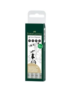 Faber-Castell Ecco Pigment Pack de 4 Feutres Calibrados 0.2, 0.4, 0.6, 0.8mm - Pointe Engastada en Metal - Encre Pigmentada Rési