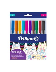 Pelikan Hang Stick Pack de 10 Boligrafos de Bola - Trait de 0.7mm - Capuchon Antiasfixia - Corps Triangular Ergonomique - Gancho