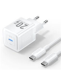 Vention Cargador de Pared GaN USB-C 20W - Câble USB-C 1m - Couleur Blanc