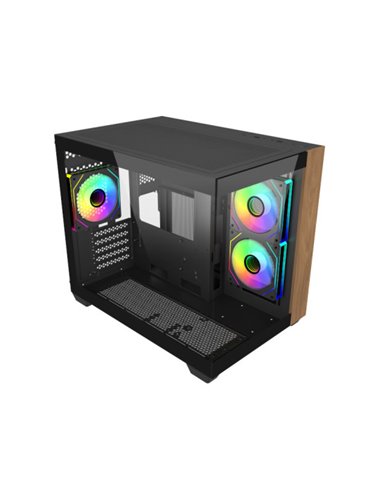 Cooler Master Elite 481 Wood Boîte Minitorre - 3 Ventiladores 120mm RGB - Vista Panoramica - Support MicroATX/Mini-ITX - Double 