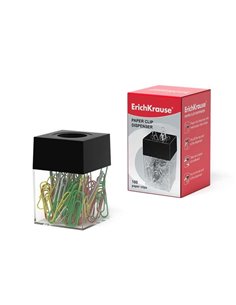 Erichkrause Dispensador Magnetico de Clips - Compact et Elegante - Comprend 100 Clips de Couleurs - Couleur Transparent/Noir