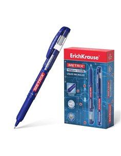 Erichkrause Metrix Stylo à bille Encre Gel - Pointe 0.5mm - Agarre de Goma - Capuchon Avec Clip - Séchage rapide - Couleur Bleu