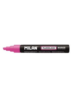 Milan Fluoglass Feutre Superficies Lisas - Pointe Biselada - Trait de 2 - 4mm - Encre al Eau - Borrado Facile - Couleur Rose