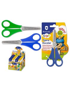 Bismark Kids Tijera Scolaire Pour Zurdos - Mangos en Plastico - Pointe Roma - Couleurs Bleu et Vert
