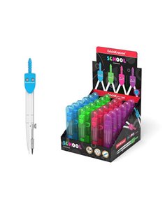 Erichkrause Compas de Metal School 120mm - Radio Maximo 18 cm - Étui de Plastico Avec Règle Incluida - Couleurs Neon - Boîte de 