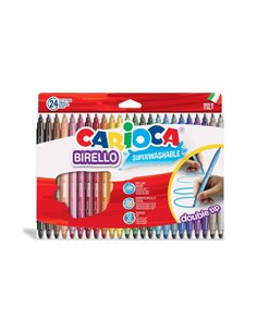 Carioca Birello Pack de 24 Feutres - Double Pointe Fina et Media - Encre Superlavable No Toxica - Lavable de la Chair et Tissus 