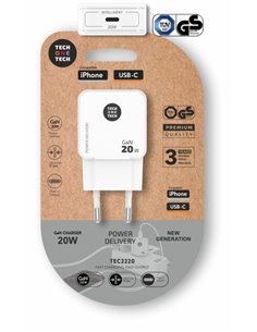 TechOneTech Cargador de Pared Ultrarrápido GaN 20w USB-C Blanc