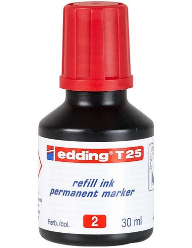 Edding T25 Bote de Recarga Pour Feutre Permanent - Capacité 30ml - Couleur Rouge