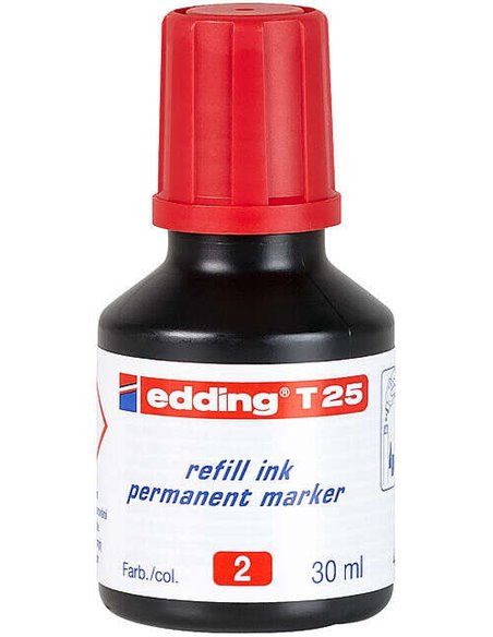 Edding T25 Bote de Recarga Pour Feutre Permanent - Capacité 30ml - Couleur Rouge