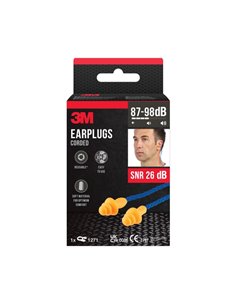 3M Tapones Pour Oidos Avec Cordon - Forma de Tres Anillos - Reutilizables - Lavables - SNR 26dB - Couleur Orange