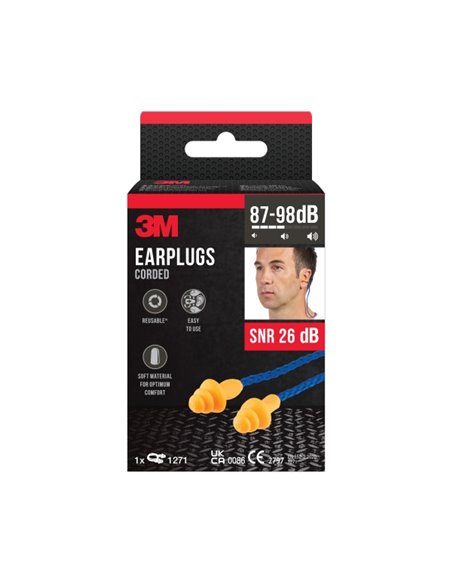 3M Tapones Pour Oidos Avec Cordon - Forma de Tres Anillos - Reutilizables - Lavables - SNR 26dB - Couleur Orange