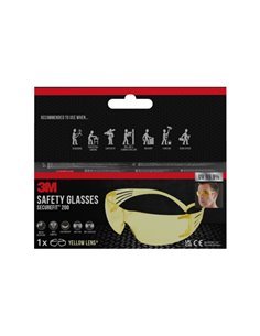 3M Securefit Gafas de Sécurité - Lentes Amarillas - Mejor Contraste en Poca Luz - Antivaho - Antirrayaduras - Protection UV - Co