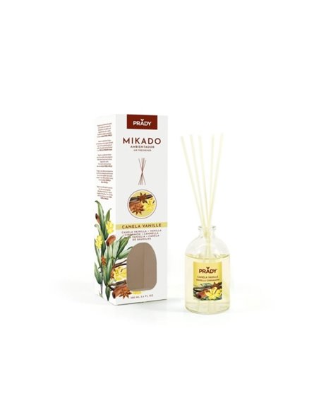 Prady Ambientador Mikado Canela Vanille - Flacon de Cristal 100 ml et Varitas Difusoras
