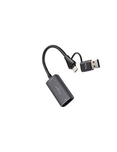 Nanocable Capturadora de Video - HDMI 4K Femelle - USB-C Mâle - Adaptateur USB-À - Multisistema - Couleur Gris Foncé