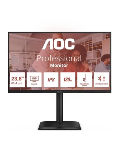 AOC Monitor 23.8" LED IPS FullHD 120Hz - Respuesta 4ms - Réglable en Altura, Giratorio e Inclinable - Altavoces 4W - USB, HDMI, 