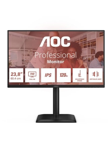 AOC Monitor 23.8" LED IPS FullHD 120Hz - Respuesta 4ms - Réglable en Altura, Giratorio e Inclinable - Altavoces 4W - USB, HDMI, 