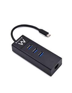 Ewent Hub USB-C 4 en 1 - 3x USB-À - 1x RJ45 - Jusqu'à 1000Mbps - Câble de 15cm - Couleur Noir