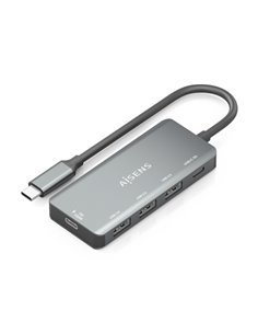 Aisens Hub USB-C 3.1 - USB-C PD 100W/USB-C/3xUSB-À 2.0 - 15cm - Couleur Gris