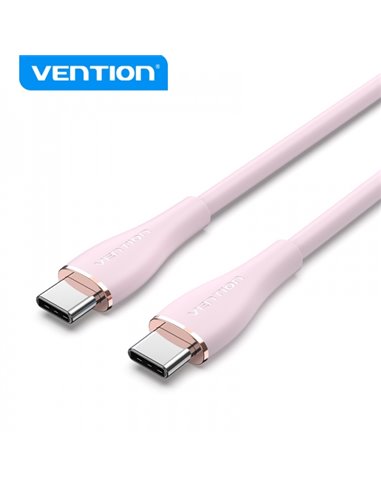 Vention Câble USB-C Mâle à USB-C Mâle - 1m - 5A 100W 480Mbps - Couleur Rose Silicona