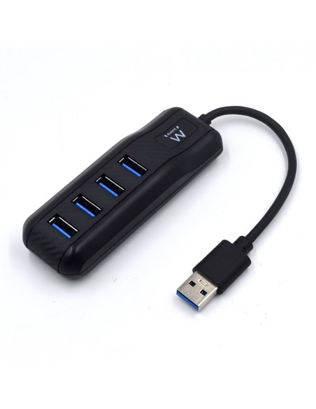 Ewent EW1138 Hub 4 Puertos USB 3.2 - Longueur Câble 15 cm - Vitesse Transfert max 5Gps - Couleur Noir