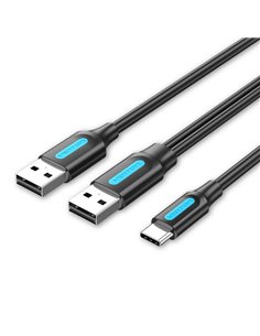 Vention Câble USB-C à 2xUSB-À 2.0 3A - 1m - Couleur Noir