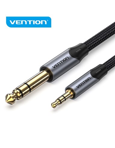 Vention Câble de Conexion Stereo - Jack 3.5mm à Jack 6.3mm - 5m - Contactos Dorados - Aislamiento PVC - Couleur Gris
