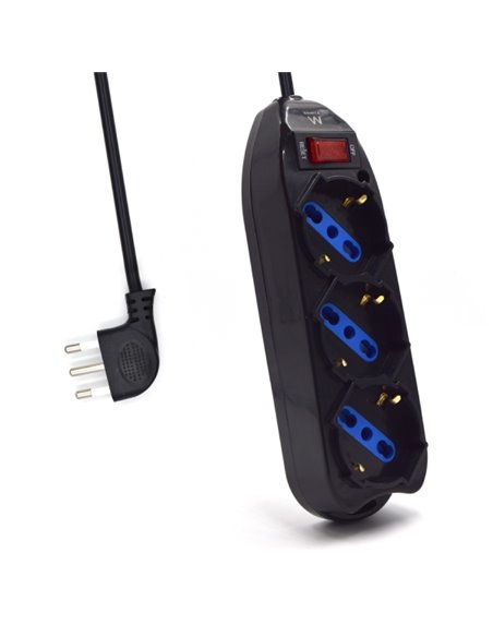 Ewent Regleta Avec 3 Tomas Tipo L/F (Schuko) de 10/16A - Interruptor On/Off - Enchufe Italiano Plano en Angulo - Câble de 1.5m -